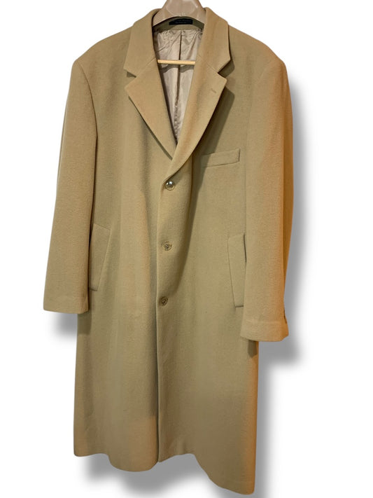 Size 48R Chaps Mens Overcoat Cashmere Blend Light Brown Tan