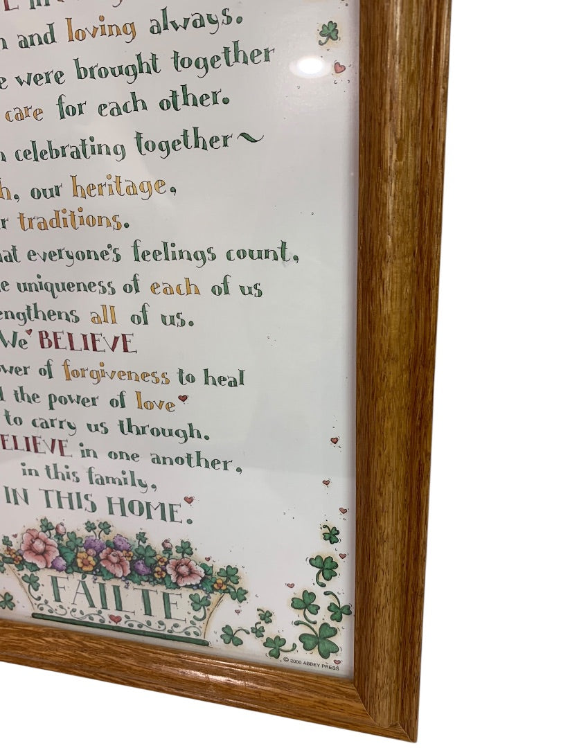 Framed Poem "In This Home . . . " Floral Shamrock Print 13.75" x 10.5"