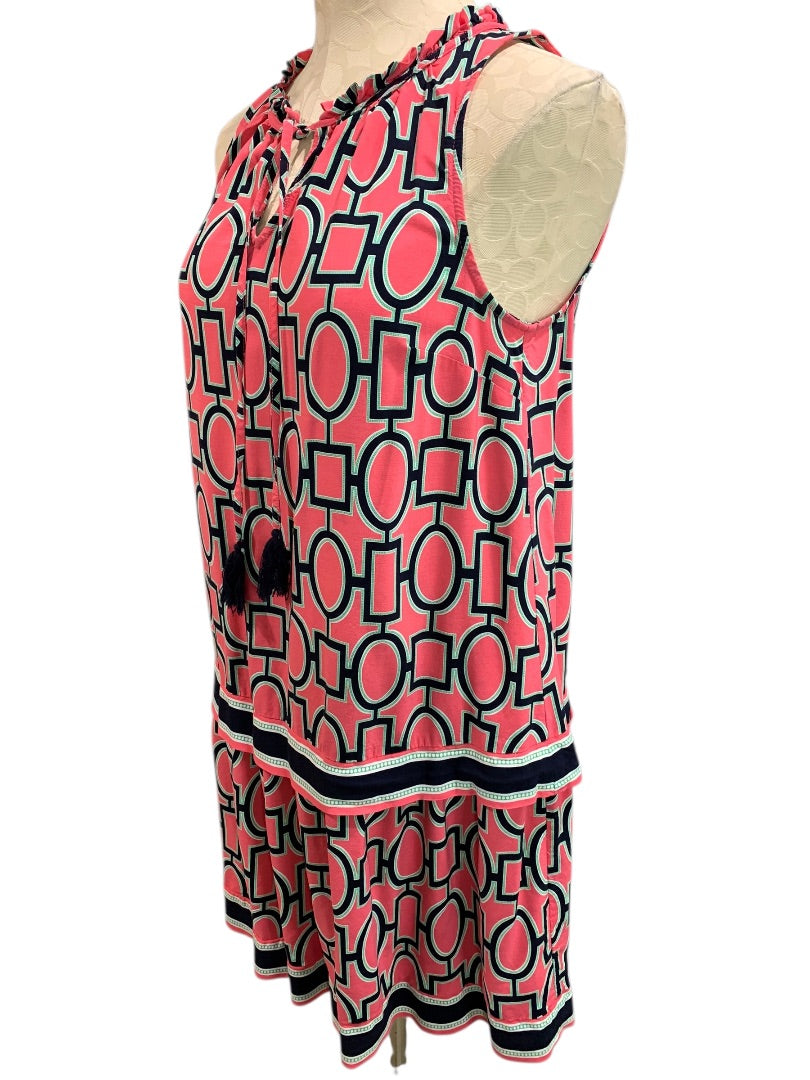 Medium Crown & Ivy Sheath Dress Sleeveless Pink Navy Blue Tassel