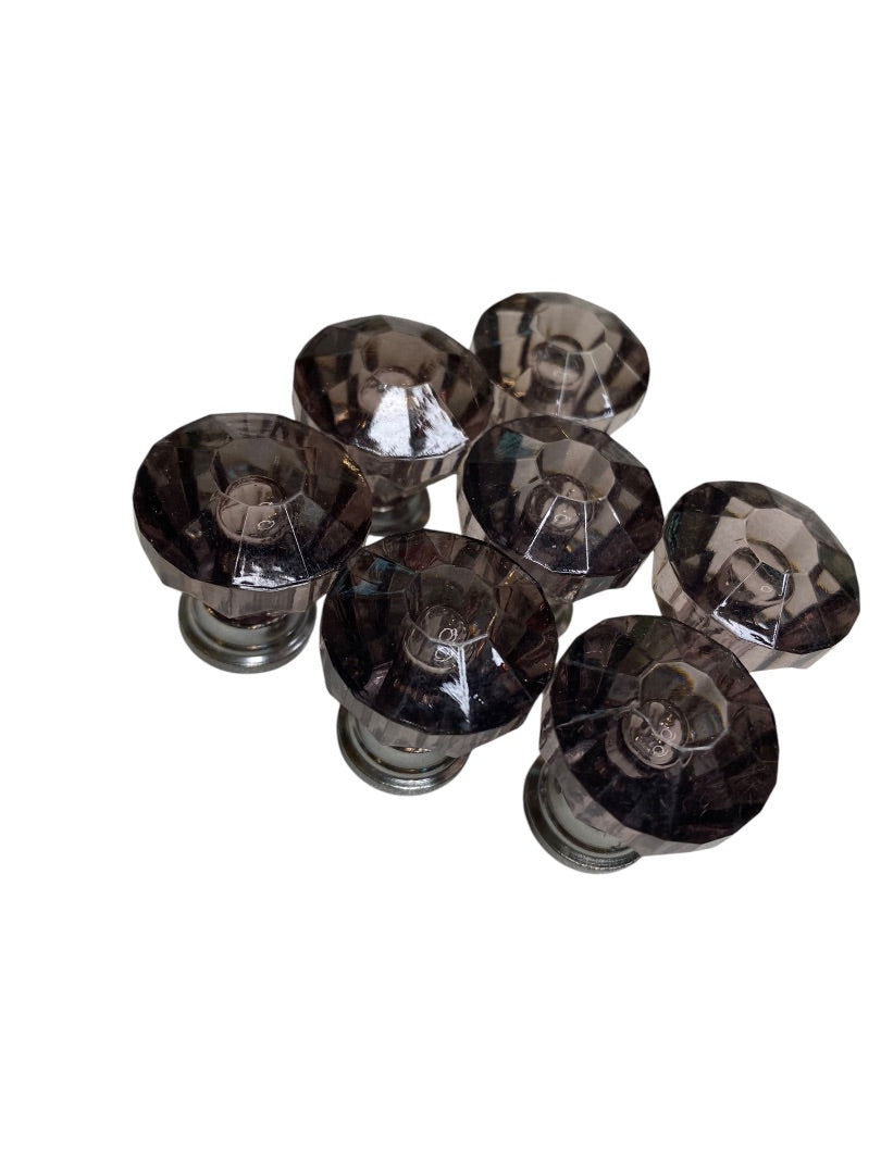 Set of 7 Purple and Silvertone Crystal Knobs Drawer Pulls 25mm 1" New