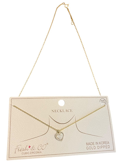 Fresh & Co Cubic Zirconia Gold Dipped 16.5"-17.5" Necklace New Heart Pendant