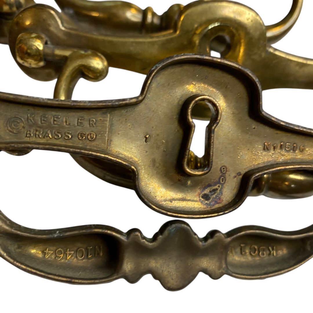 1970s Set of 4  Drawer Pulls 4.25" with 5" Plate Keeler Brass