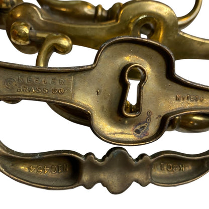 1970s Set of 4  Drawer Pulls 4.25" with 5" Plate Keeler Brass