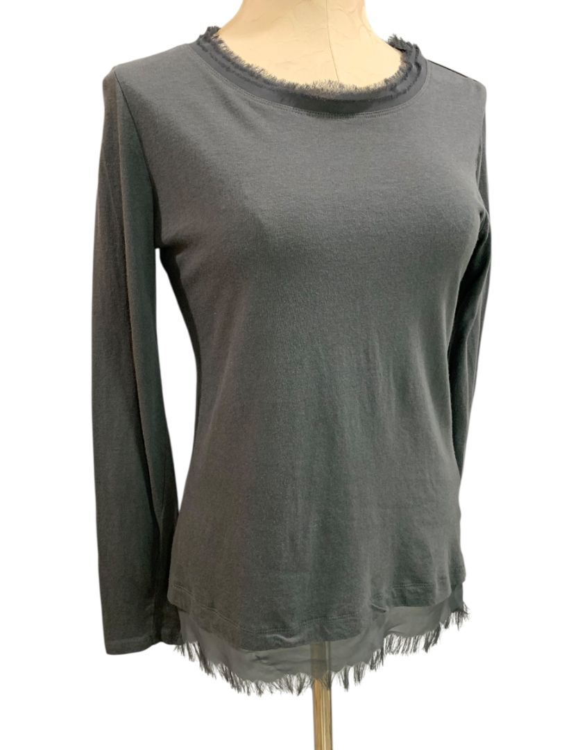 Size Medium LOGO Lori Goldstein Womens Gray Knit Shirt Long Sleeve