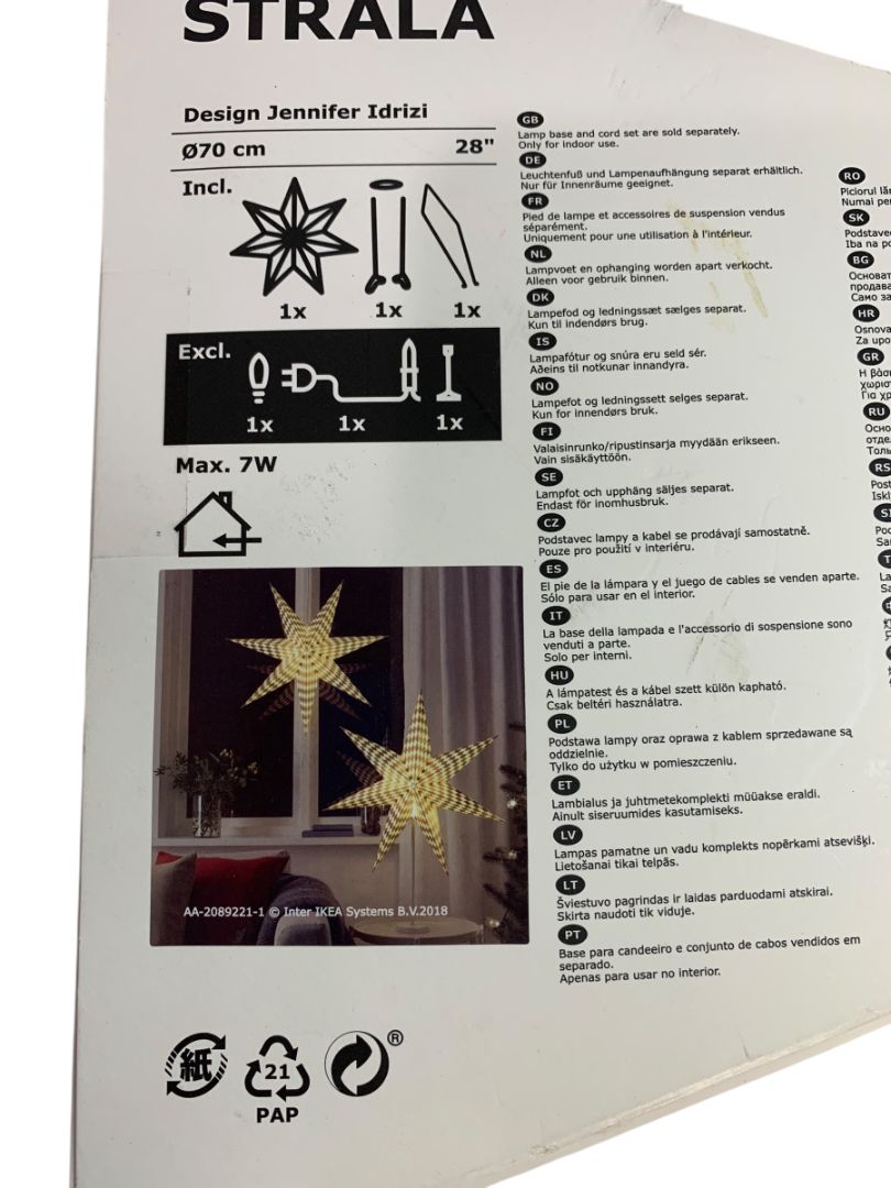 IKEA Strala 28" Paper Star Red White Design Jennifer Idrizi 205.028.83 New