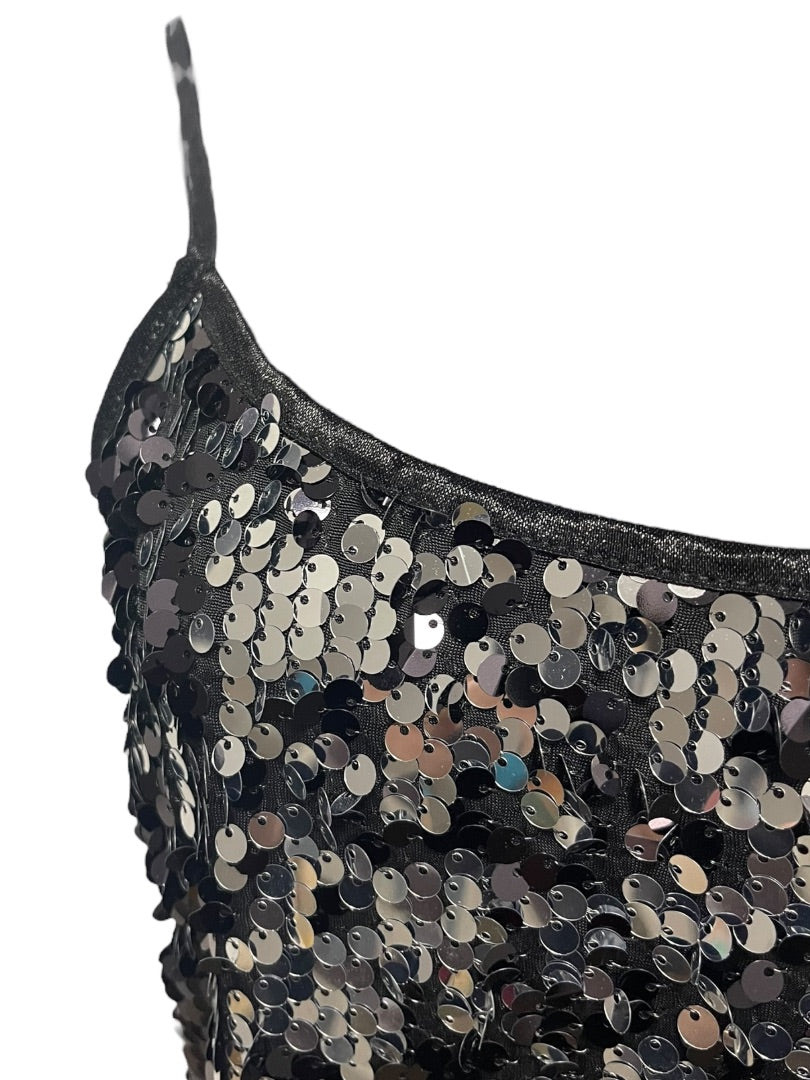 Medium Ambiance Womens Sequin Adjustable Strap Cami Black Silver