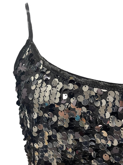 Medium Ambiance Womens Sequin Adjustable Strap Cami Black Silver