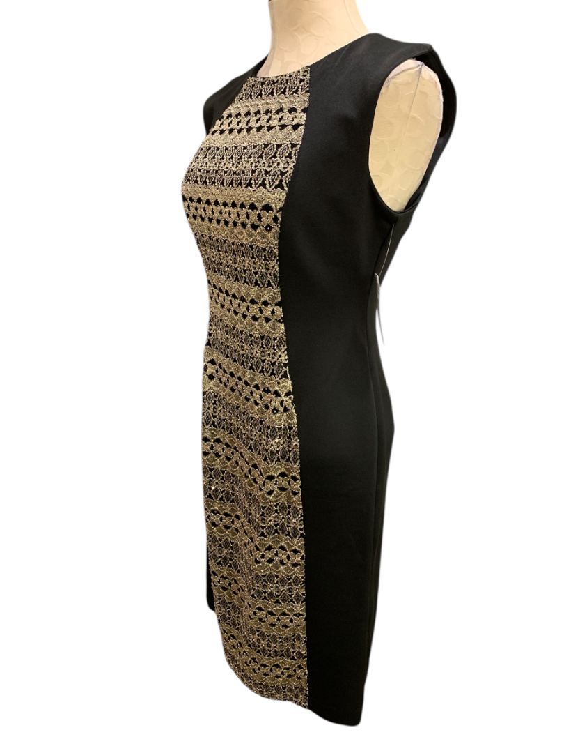 Size 8 R&M Richards Sheath Dress New Black Gold Embellished Style 9947