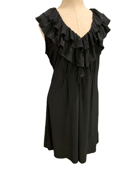 XL Tiana B Black Dress V-Neck Ruffle Sleeveless Polyester Blend