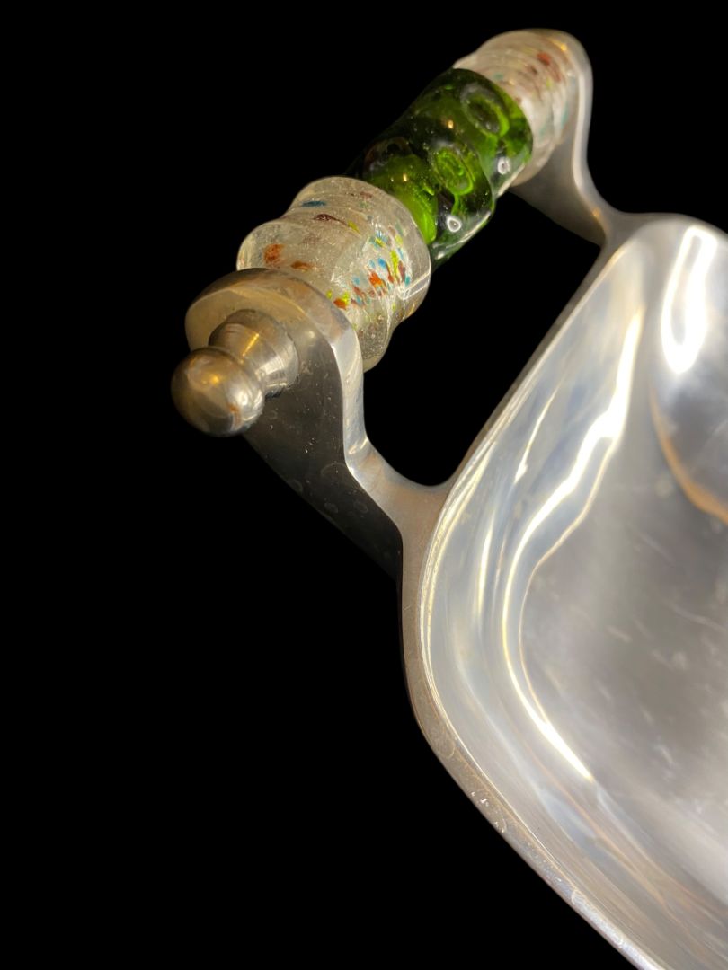 Wild Eye Designs Metal Serving Dish Small Green Bead Handles