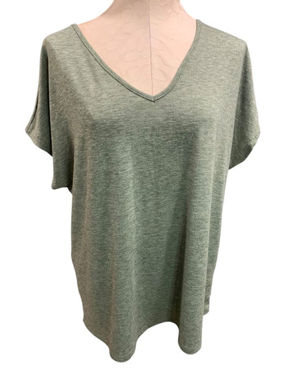 Size 1XL Womens Green Heathered Tshirt V-Neck Short Sleeve