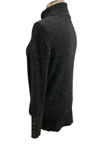 Size 1X Talbots Woman Black Flecked Turtleneck Sweater Ribbed Knit