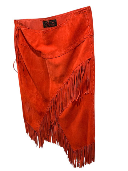 Size 3X T4 West Red Suede Midi Skirt Fringed Western Dance Rodeo