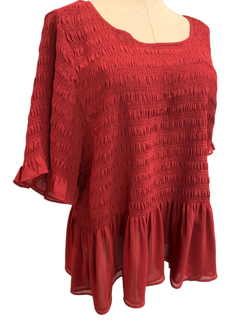 Size 4X Torrid Womens Burgundy Smocked Short Sleeve Pullover Blouse