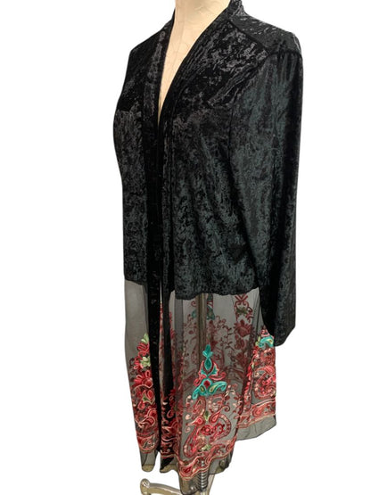 Size 3X Highness Womens Floral Sheer Velour Duster Cardigan Embroidered