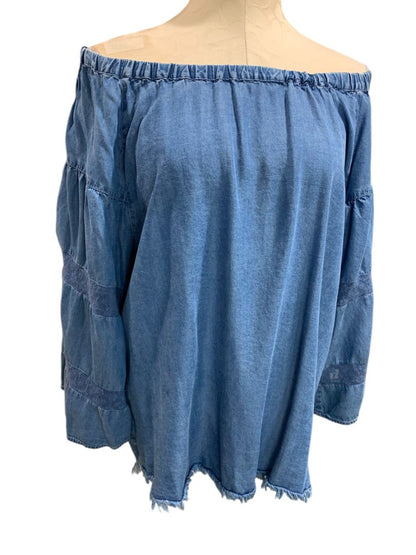 Size Large Ali Miles Womens Boho Shirt Embroidered Soft Off Shoulder