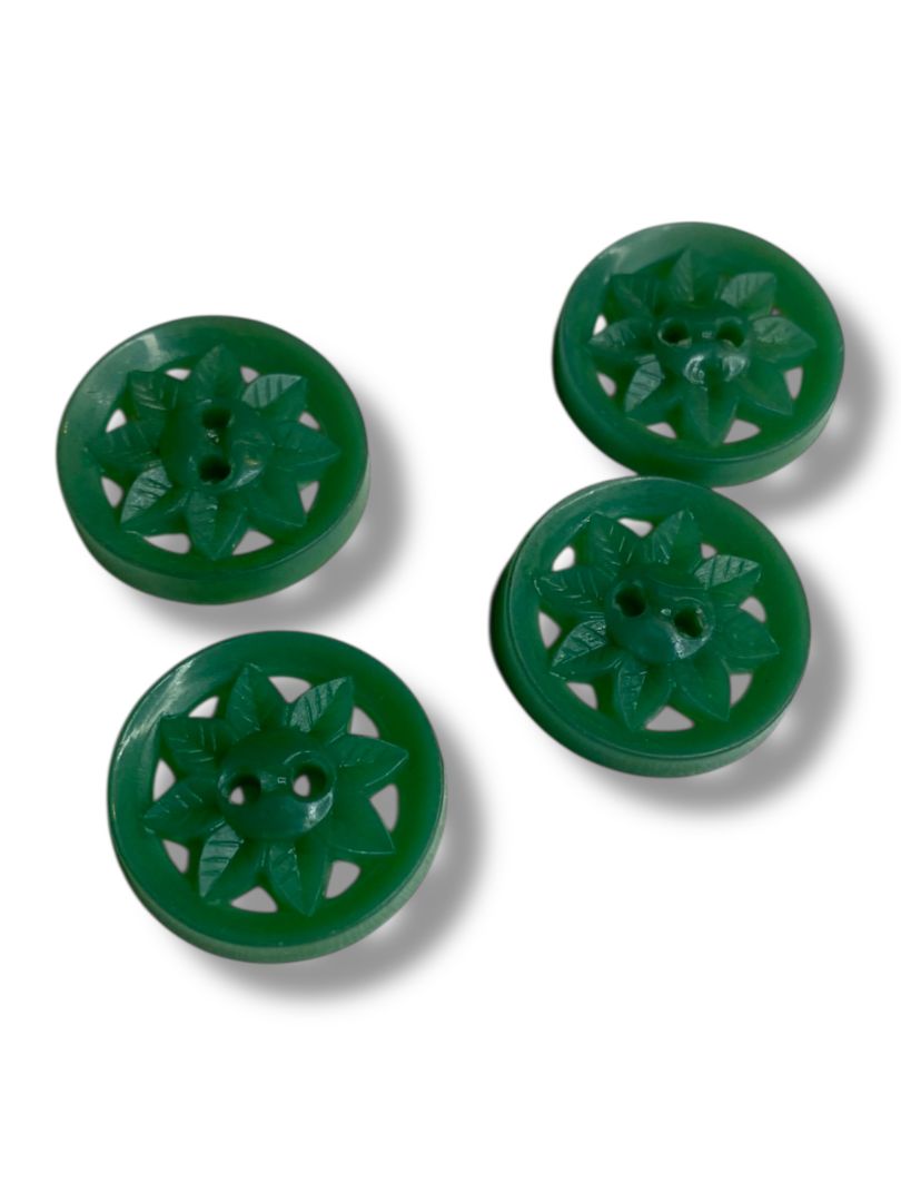 Lot of 4 Green Midcentury Buttons Acrylic Sun Design .8" (20mm)