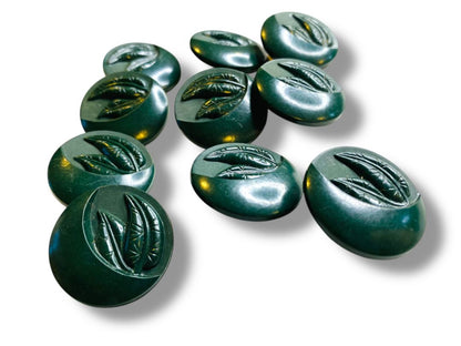 Lot of 10 Midcentury Buttons Assorted Dark Green Plastic Fern Leaf  1"