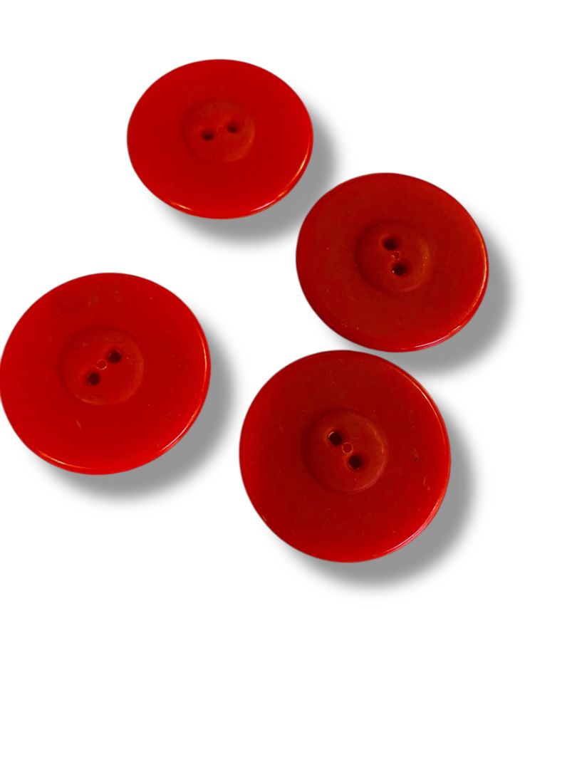 Set of 4 Midcentury Red Plastic Buttons  Craft Sew 1.4" Diameter Retro