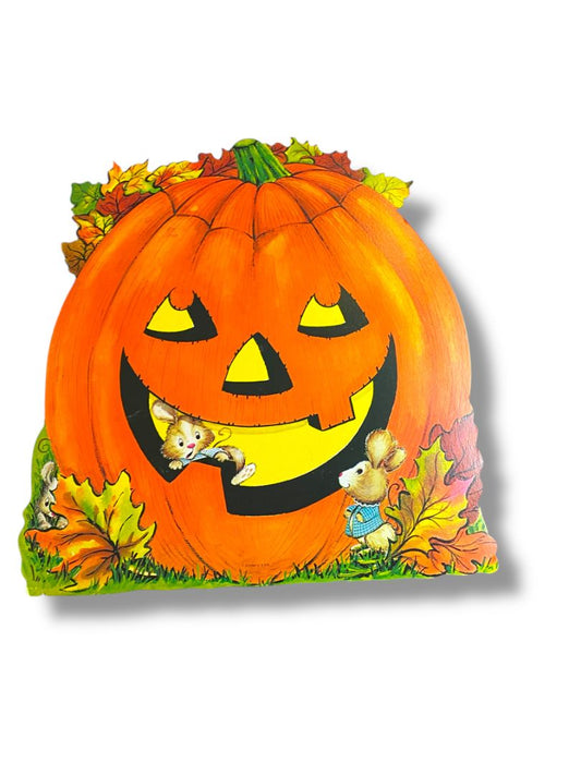 Vintage Halloween Diecut Decoration Mice Jack O Lantern 15"