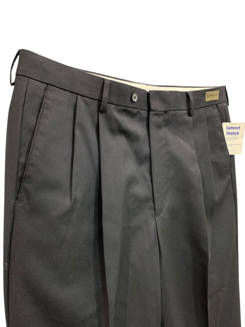 37R Paul Frederick Black Pleated Dress Pants Mens Wool Stretch Hemmed New