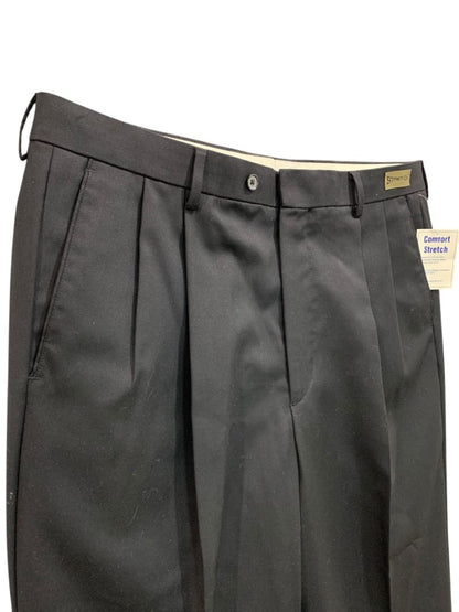 37R Paul Frederick Black Pleated Dress Pants Mens Wool Stretch Hemmed New