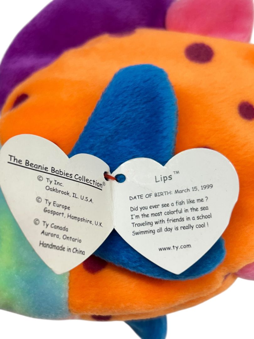 1999 Ty Beanie Baby Lips The Fish 8" Tags Stuffed Animal Plush