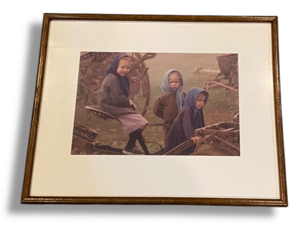 Vintage Rural Children Amish Photograph Framed Americana 20.5" x 16.25"
