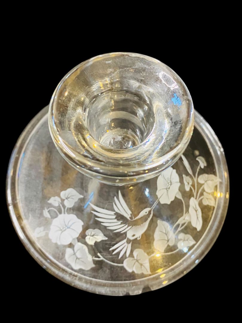 Vintage Avon Crystal Hummingbird Flower Taper Candlestick 2.5"h