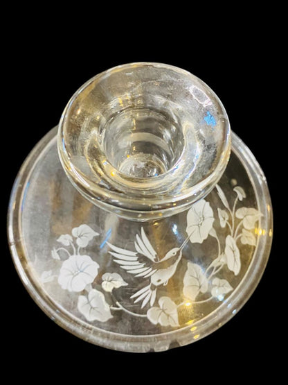 Vintage Avon Crystal Hummingbird Flower Taper Candlestick 2.5"h