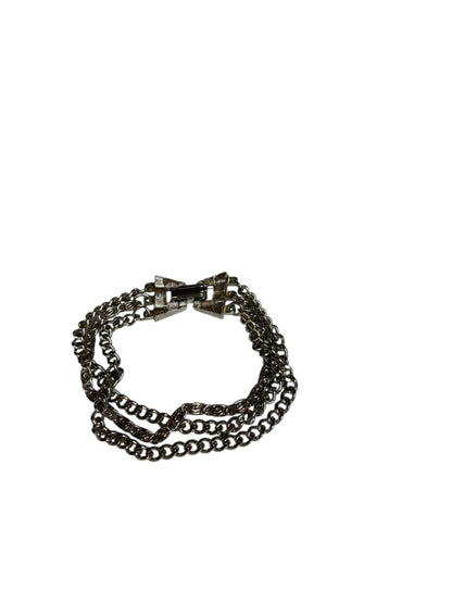 Vintage Silvertone Triple Strand Bracelet Foldover Clasp 7"