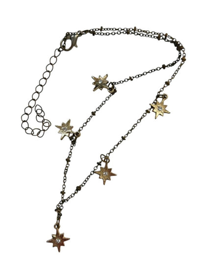 Delicate Goldtone Necklace 14" Chain Star Charms