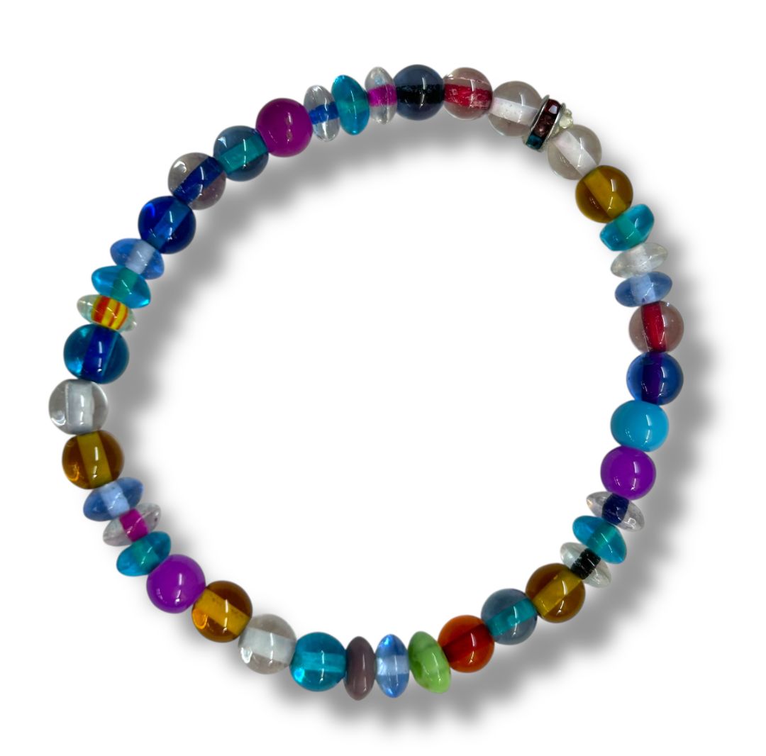 Multicolor Glass Beaded Stretch Bracelet Stretchy