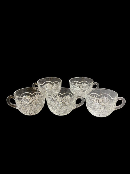 Vintage Set of 5 Punch Glass Clear Pressed Glass Mug 2.25"h