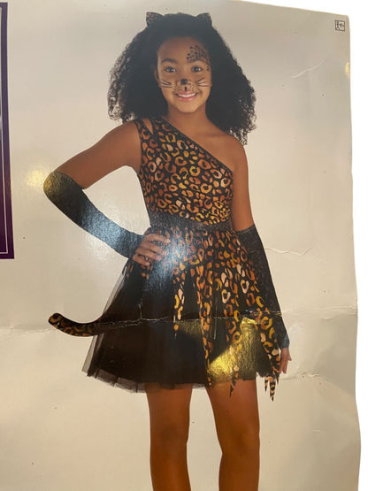 Size XL Leopard Child Costume Girls #53020 Dress Headband Glovettes Detachable Tail
