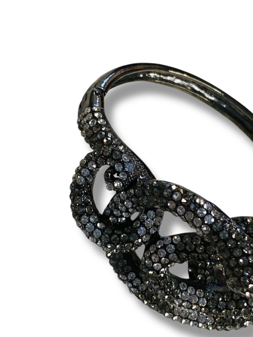 Rhinestone Snake Bangle Bracelet Hinged Pewter Color 1.5" Inside Diameter