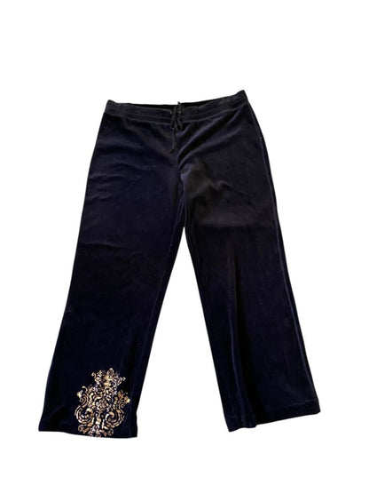 Size Large Style & Co Womens Black Velour Gold Embellished Pants Pull On