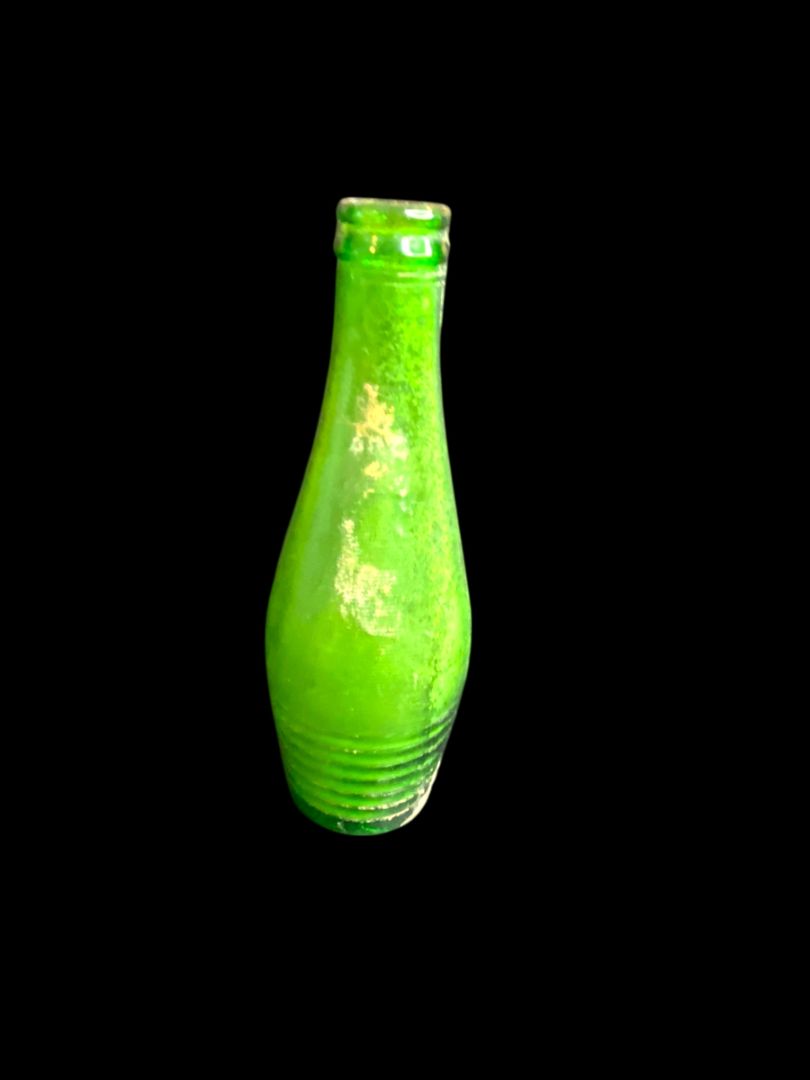 Vintage Green Glass Soda Bottle Textured Ring Design 7"h
