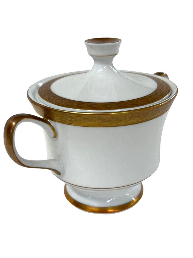 Sango Royalty Pattern White Gold Trim Sugar Bowl and Lid 1970s