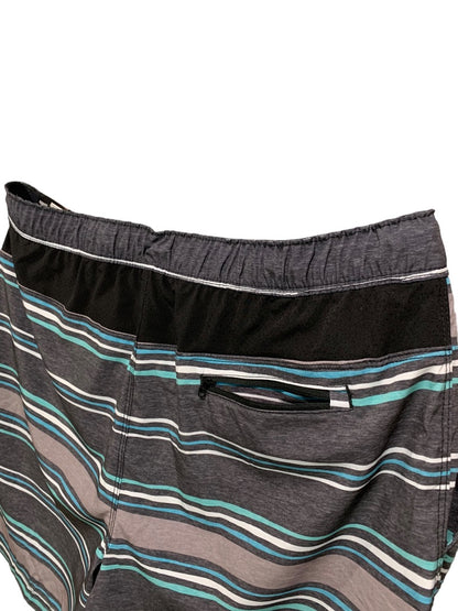 XXL (38/40) Speedo Men's New Gray Striped Swim Trunks Tech Volley Shorts