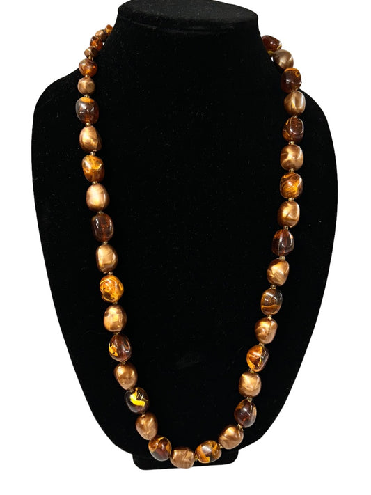 Graduated Amber Color Acrylic Beaded Necklace Spacers Vintage 1970s Strand String 30"