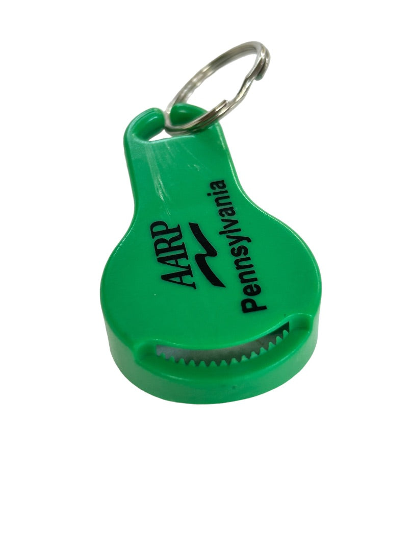 AARP Pennsylvania Vintage Bottle Opener Keychain Key Ring Green Plastic 2.5"