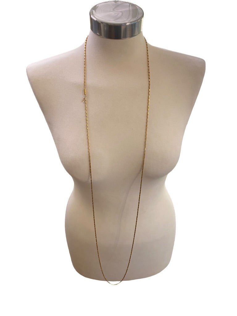 Goldtone Bugle Bead Necklace 54" Strand String Barrel Closure