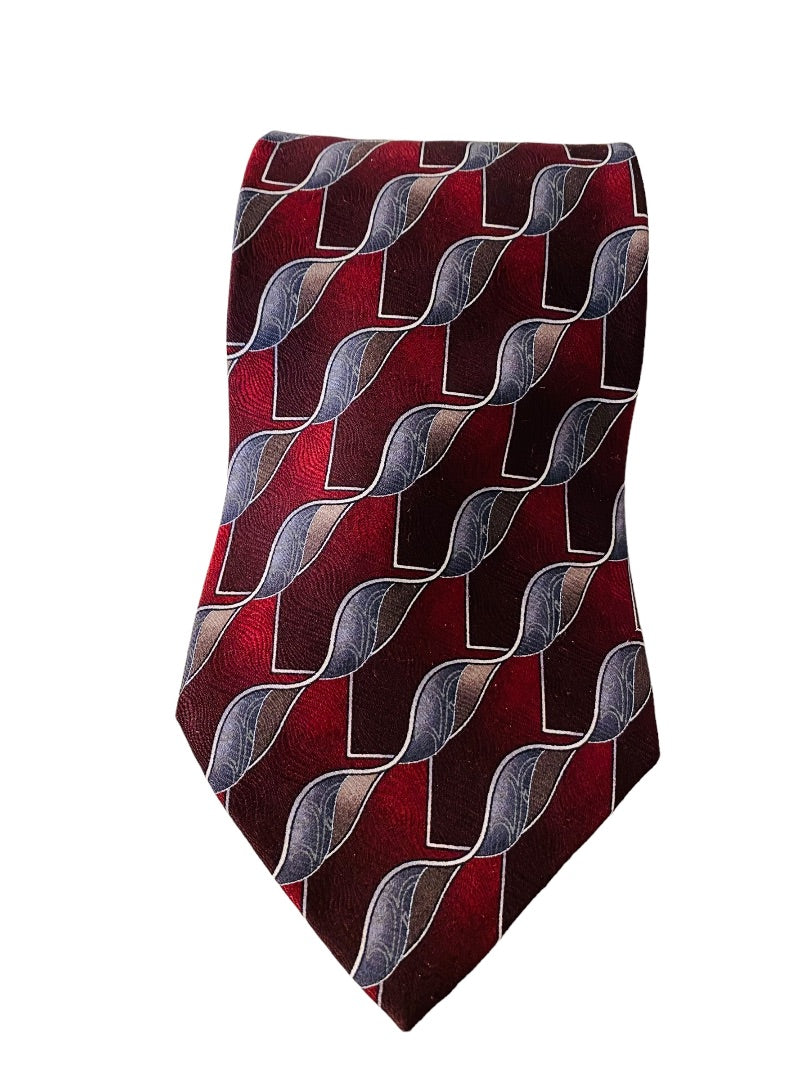 Joseph & Feiss Extra Long Mens 60" Necktie Tie Red Gray  100% Silk