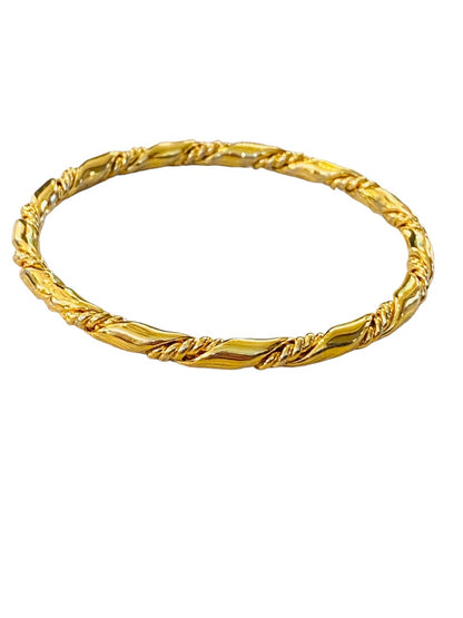 Goldtone Textured Bangle Bracelet Twist Design 2.6" Inside Diameter