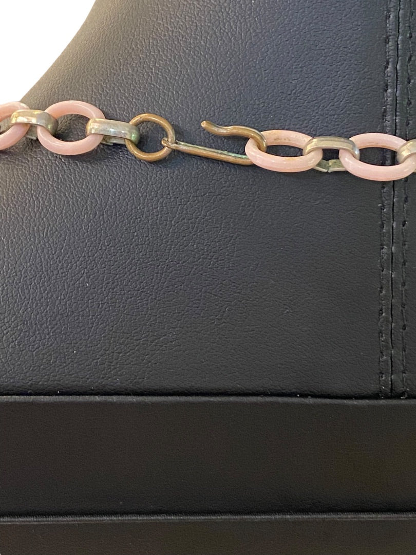 Vintage 13-15" Necklace Hook Closure Pink Plastic Leaf Silvertone