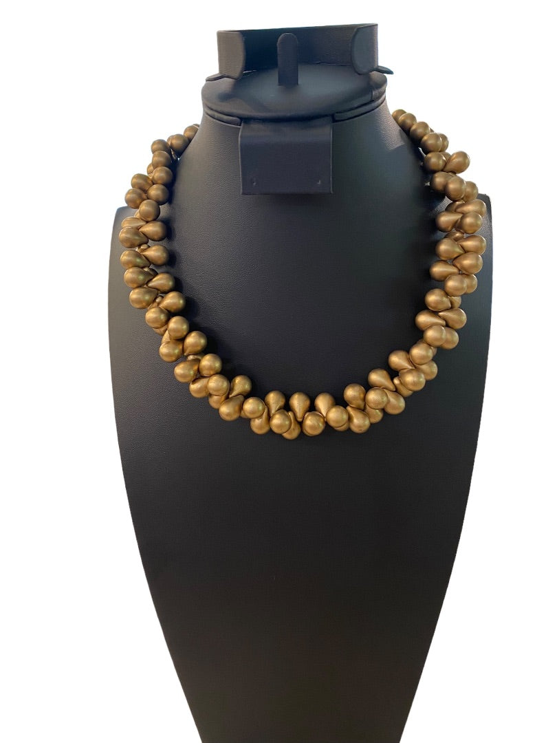 Goldtone Plastic Bead Chunky Statement Necklace 19" Lobster Clasp Retro