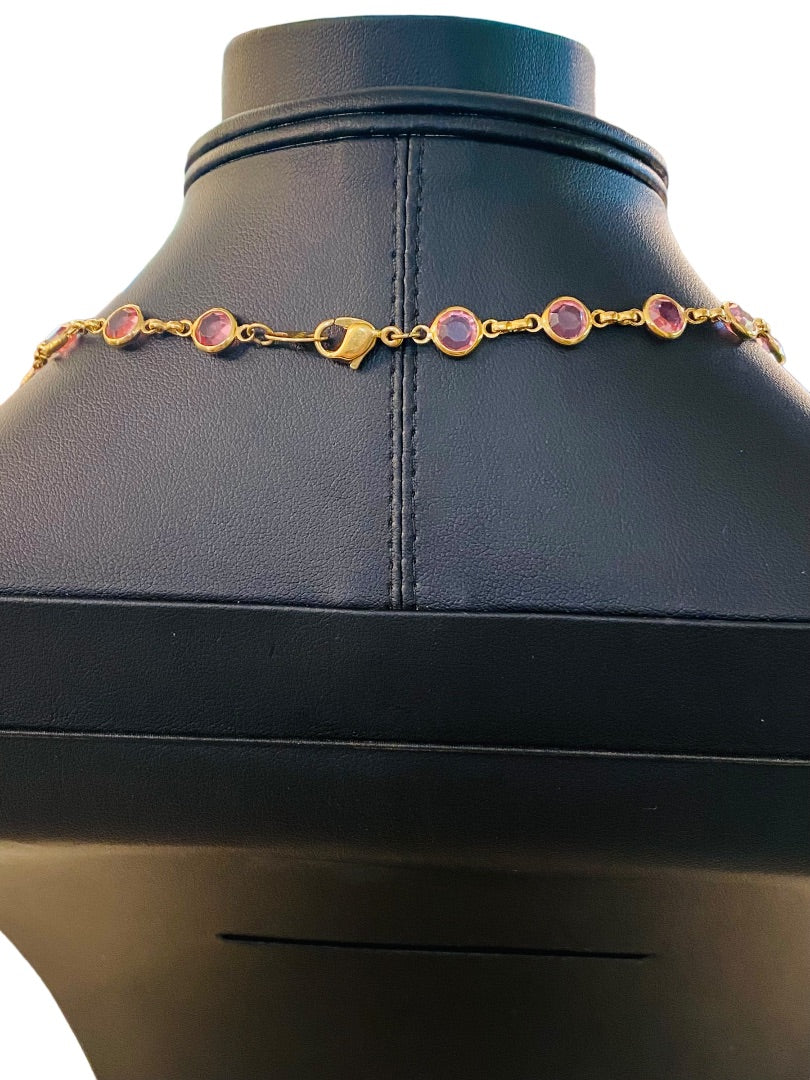 Goldtone Pink Signed Avon 22.5" Necklace Lobster Clasp