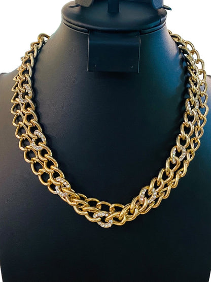 Goldtone Chunky Dual Strand Chain Necklace Lobster Clasp 17-20"