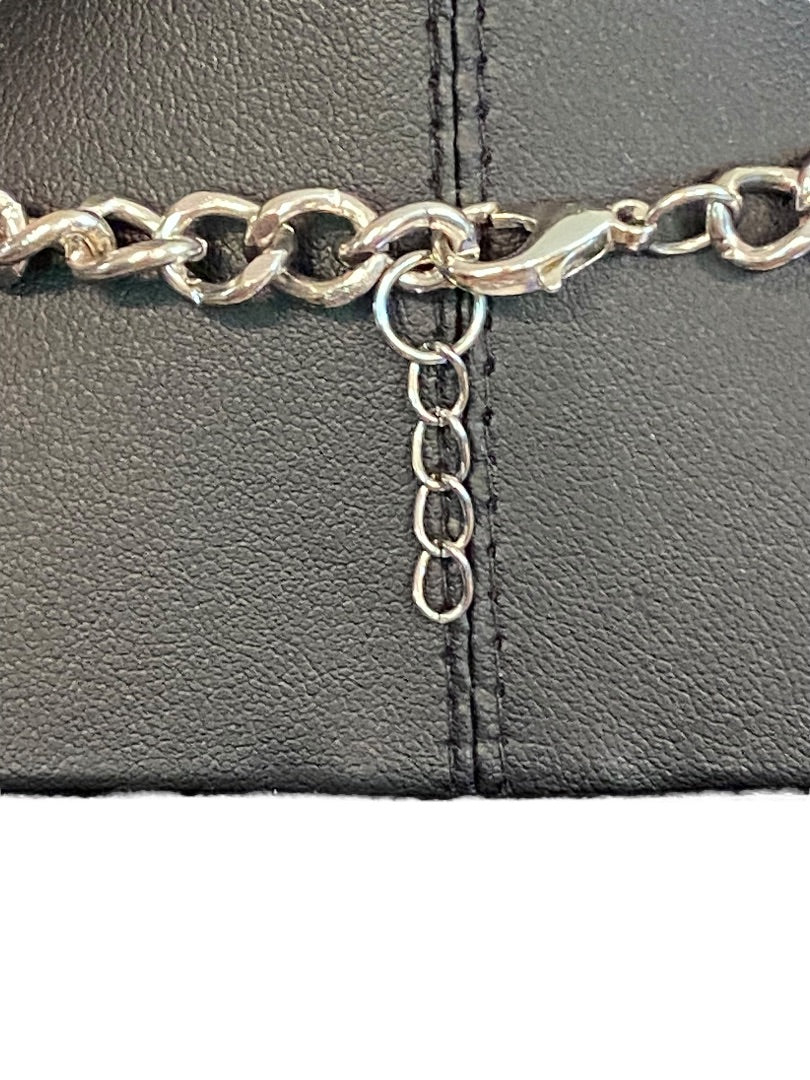 Silvertone 17" Statement Necklace Clear Charm Beads Lobster Clasp